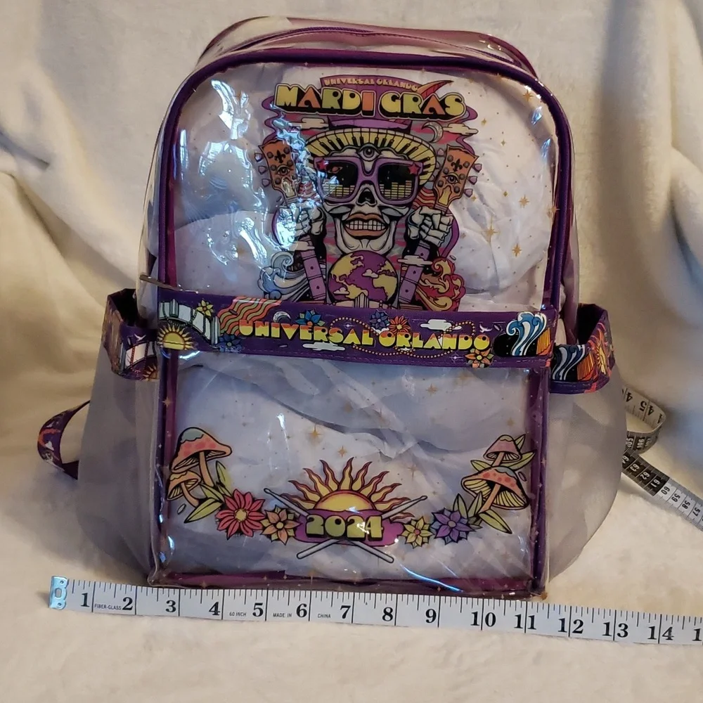 Universal Orlando‎ Transparent Mardi Gras 2024 Backpack. NWOT